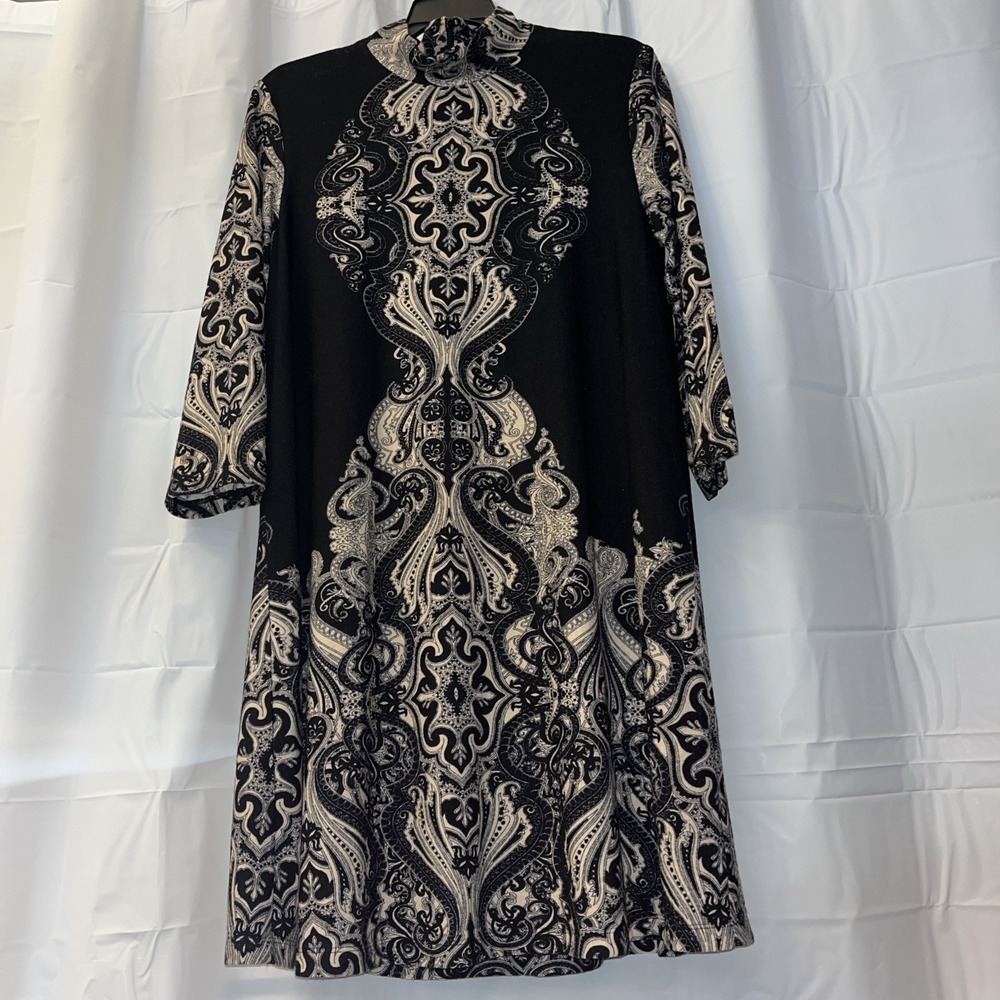 Ronnie Nicole Women's Dress Long Sleeve Sz 12 Black & Taupe Paisley Lined NWT - Picture 2 of 12